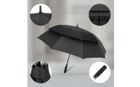 Windproof Umbrella with Curved Handle Straight-Shaft Vented Umbrella Long-Lasting Comfortable for Commuters, Golf, Travel