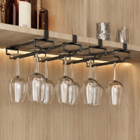 Metal Wine Glass Holder, Under-Cabinet Storage, Matte Black, 1-Row, For 3 Glasses, Hanging Type, Kitchen Storage
