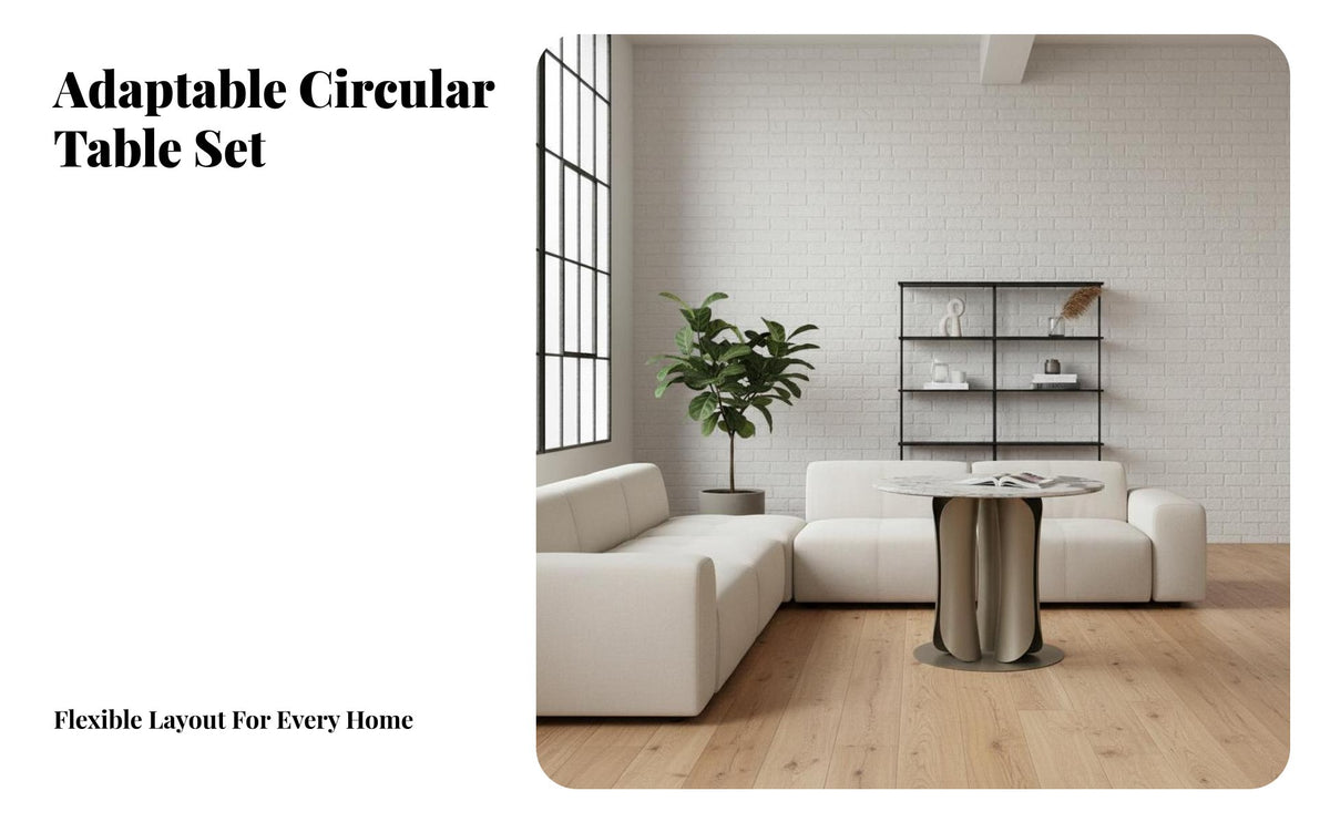 2 Pieces Light Luxury Round Nesting Tables Modern aesthetic Round Nesting Table Set High-Low Combination Household Furniture Italian Inspired for Design aficionados, Interior Designers, Apartment Dwellers, Living Room, Lounge, Small Spaces, Reception Area