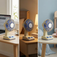 Rechargeable Fan with Vintage Grille Retro Desktop Fan with Control Dial Compact for Bedroom, Dorm Room, Nightstand