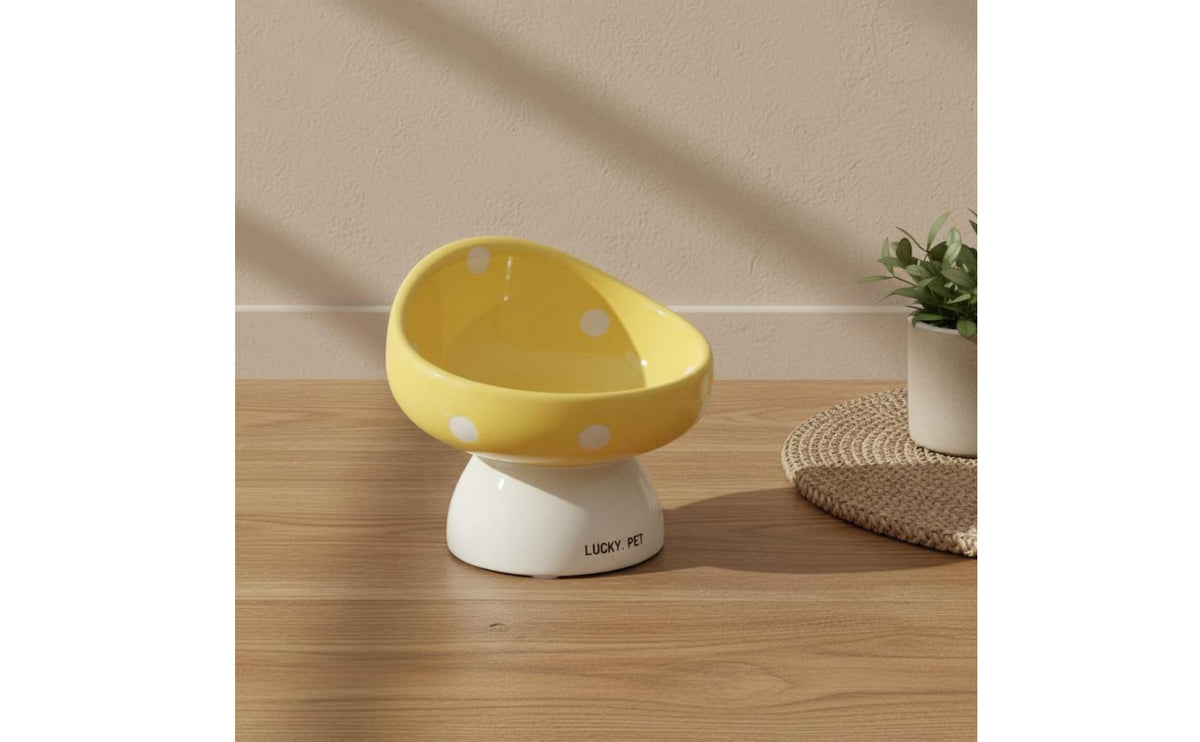Easy to Clean Raised Ceramic Cat Bowl Dishwasher Safe Raised Ceramic Pet Dish Non-Slip Base Tilted Pet Food Bowl for Cats