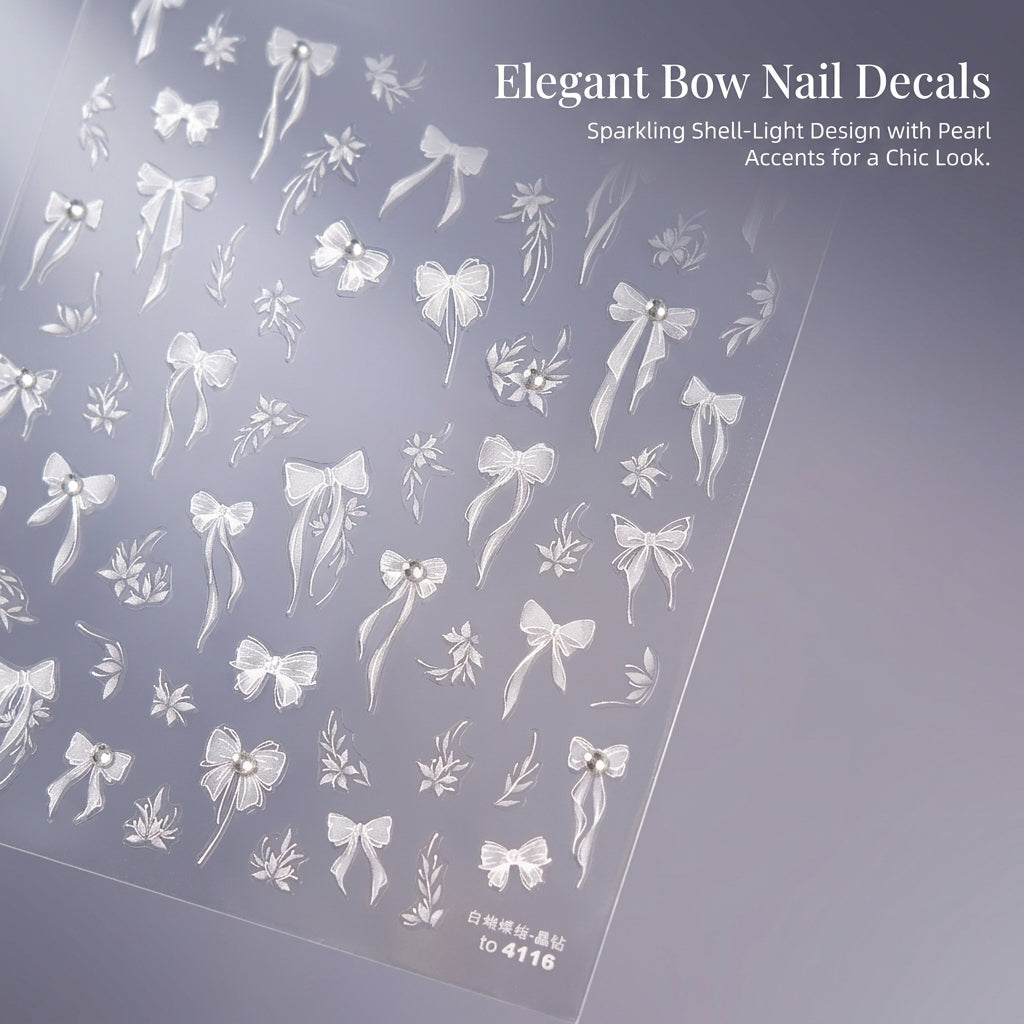 Nail Bow and Floral Branch, Crystal Rhinestone Butterfly Decals for Manicure, Elegant Tassel Design Accessories