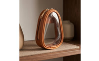 Jewelry Storage Pouch Leather-Like Portable Jewelry Pouch Gold-Tone Hardware Oval Shape