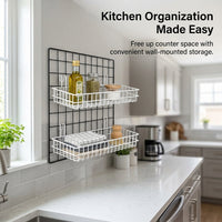 Hanging Basket for Kitchen Storage and Pantry Organisers, Metal Wire with Dense Mesh Design, Wall with Hook Mounting for Grid Panels