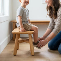 Rounded Corners Square Wooden Stool Cross-Braced Solid Wood Stool Mortise-and-Tenon Small Wooden Seat Sturdy for Home, School, Nursery