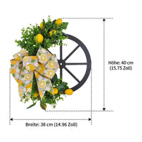 Spring Wreath 40cm Diameter, Artificial Lemon Wreath for Front Door, Country Style Door Decoration, Low-Maintenance Easter Wreath