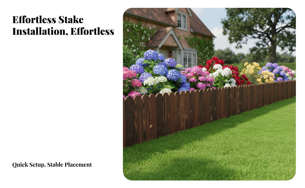 Carbonized Wood Picket Border Landscape Border Fence Easy to Install Flower Bed Border for Vegetable Garden Area, Lawn, Pathway