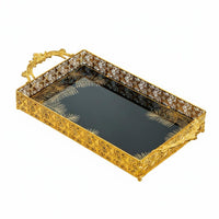 Gold Filigree Tray Hollow out Design Ornate Glass Tray Double Handle