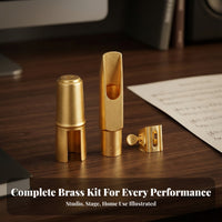 Matte Gold Alto Saxophone Mouth Tube Set | Alto Sax mouth tube with Cap and Ligature, for Practice