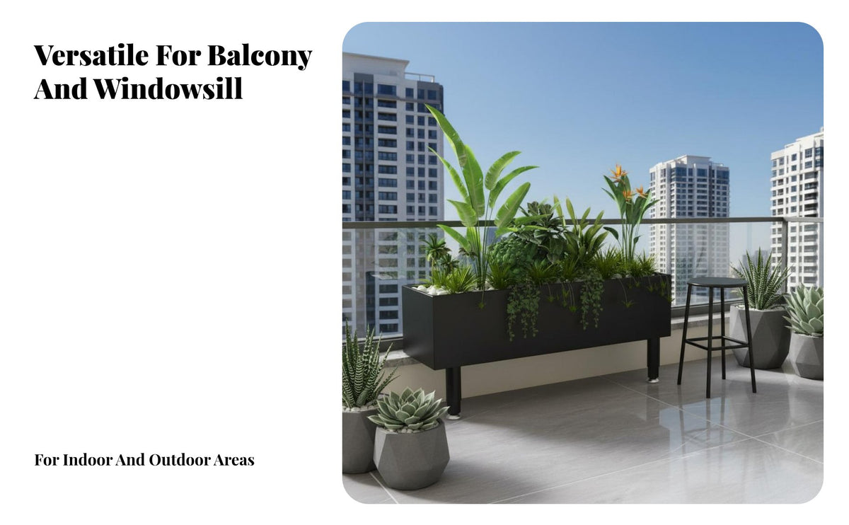 Balcony Planter Trough Indoor Outdoor Use Metal Planter Box Resistant Windowsill Flower Container for Patio