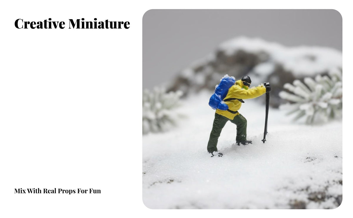 Miniature Hiking Figure Collectible 1:64 Scale Mountaineer Figure High Detail Snow Mountain Expedition Model for Dioramas, Sand Table Displays