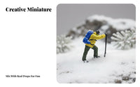 Miniature Hiking Figure Collectible 1:64 Scale Mountaineer Figure High Detail Snow Mountain Expedition Model for Dioramas, Sand Table Displays
