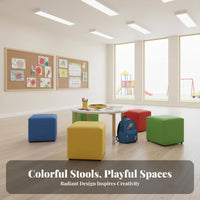 Colorful Design Soft Cube Stool Easy to Clean Surface children's Furniture long-lasting Construction kids' Seat Lightweight for Toddlers, Preschoolers, Kindergarten, Daycare Center, Playroom, Small Spaces