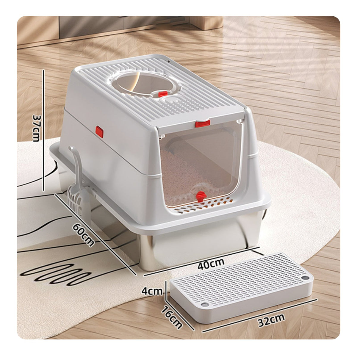 Non-Stick Surface Stainless Steel Litter Box Scratch Resistant Extra Large Flip Top Litter Box High Sides Covered Kitty Litterbox 2-in-1 Design for Small Apartments