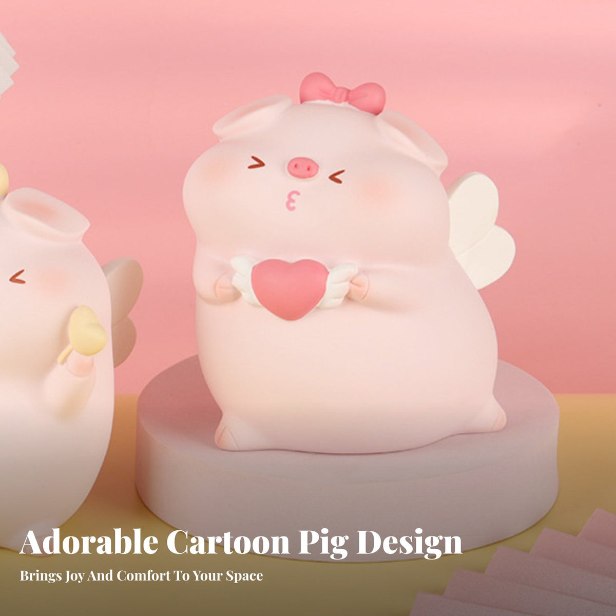 Cute Pig Statue Adorable Design Ornament Decorative Cartoon Pig Figurine for Kids, Girls, Car Dashboard, Office, Nursery