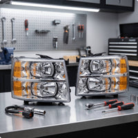 car Replacement Headlight Assembly Clear Lens Headlight Assembly Chrome Housing Lamp for Truck Owners