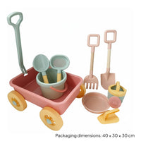 9 Pieces Summer Fun Children's Beach Cart with Shovel and Pail Sturdy Kids Sand Toy Cart with Accessories Hands-On Learning Pull-Along Beach Wagon Set Develops Fine Movement Skills for Toddlers