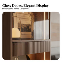 Integrated Wall Shelving Unit Glass Doors Display Cabinet Large Capacity Collection Case for Book Lovers, Hobbyists, Living Room, Home Office, Bedroom