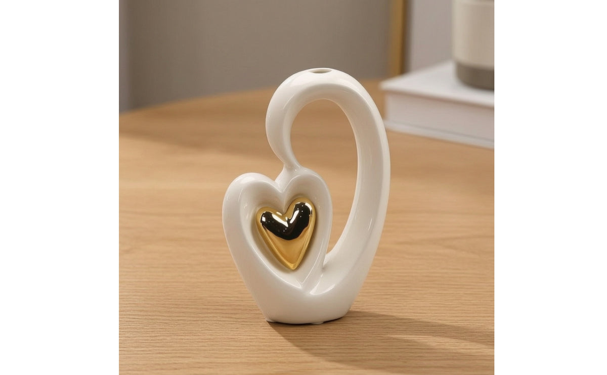 Ceramic Heart Sculpture Elegant Ceramic Heart Ornament Glossy Tabletop Ornament for Entryway Table, Bookshelf, Desk