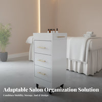 Mobile Design Multi-Drawer Styling Station 360° Swivel Casters Stylist Station with Tool Holder Large Storage Capacity Salon Trolley Space-Saving for Nail Technicians, Hairstylists, Hair Stylists, Barbershop, Spa, Dressing Room