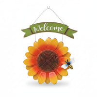 Hanging Floral Welcome Sign 3D Iron Welcome Plaque Rustic Placa Colgante De Metal Farmhouse for Front Porch, Entryway, Garden, Patio