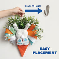 Easter Bunny Wreath Farmhouse Design Carrot Shaped Wall Hanging Colorful Ribbons Bunny Door Decoration for Homeowners, Kids, Porch, Indoor, Fireplace