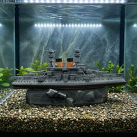 Underwater Battleship Ornament Gray Futuristic Warship Ornament Resin Battleship Model Detailed Aquarium Decor Tall Masts