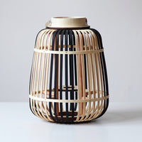 Open-Cage Bamboo Lantern Natural Woven Lantern Ambient Candle Holder with Handle Rustic for Tabletop, Floor, Patio, Garden