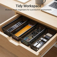 Desk Organiser with Metal Mesh Storage Baskets for Office and Students, Wire Pen Holder Set with Multiple Compartments