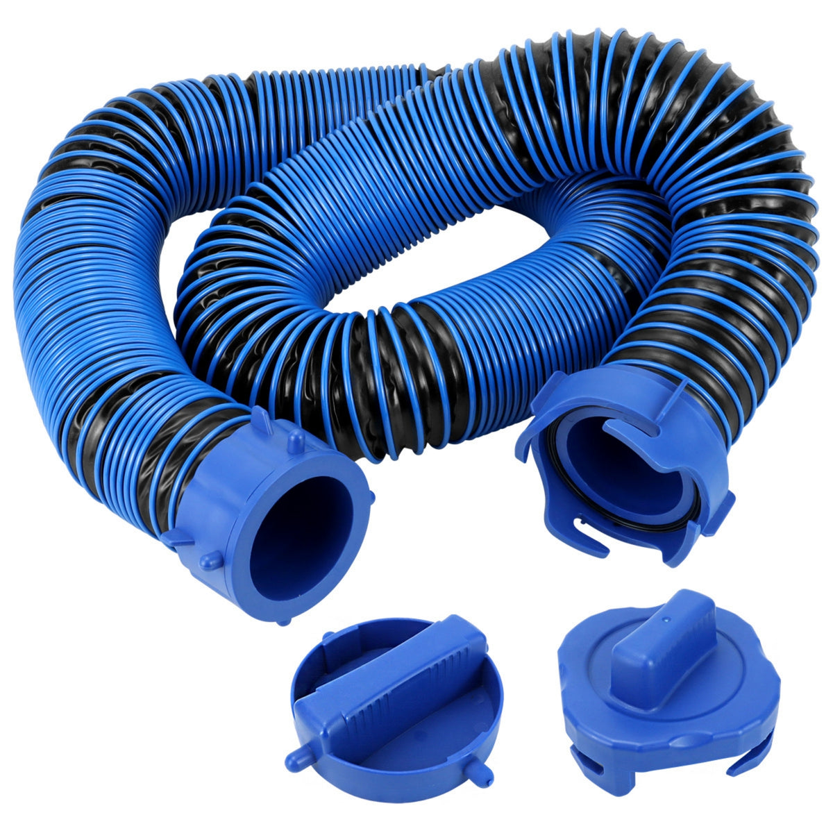 Easy to Use Flexible Drain Hose with End Caps Lightweight Corrugated Drain Hose Compact Corrugated Pipe Cap Nonperforated for RV Owners, Campsite Hookup