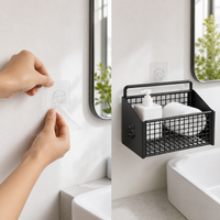 Wall-Mounted Punch-Free Iron Mesh Storage Basket for Bathroom & Cosmetics