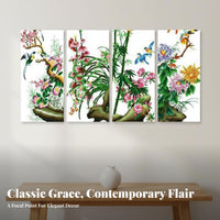 4 Pieces Plum Iris Bamboo Chrysanthemum Embroidery Elegant Design Chinese Cross-Stitch Kit Relaxing Hobby Four Gentlemen Wall Art for Bedroom, Study