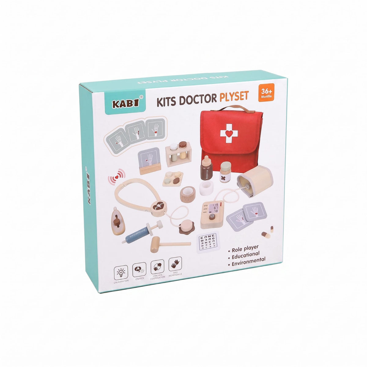 Ages 3+ Wooden Doctor Kit Cloth Bag Pretend Doctor Set for Children