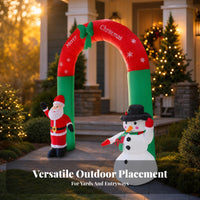 Green Bow Santa Snowman Arch Snowflake Print Christmas Inflatable Arch Outdoor Stable Ground Stakes