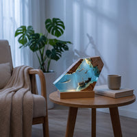Decorative Resin Lamp with Wood Base Artisanal Wood Resin Lamp Unique Light with Wooden Base Compact for Gift Shoppers, Bedside Table