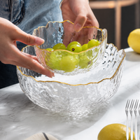 Salad Bowl with Lid, Set of 2 Thick-Walled Glass Bowls with Gold Rim, Japanese Serving Bowl for Families, Transparent Salad Bowl