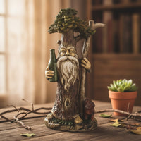 Tree Person Statue Resin Bearded Man Figurine Weather Resistant Garden Statue with Animal for Fairy Gardens, Planters, Patios