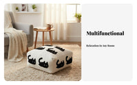 Square Cat Pouf Expanded Polypropylene Particle Filling Square Pouf Ottoman Removable and Washable Cover Cushioned Cube Footstool for Adults