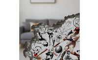 2 Pieces 3D Sport Wall Decal Realistic Look Broken Wall Soccer Sticker Self Home Decor for Children, Kids, Living Room, Playroom, Bedroom