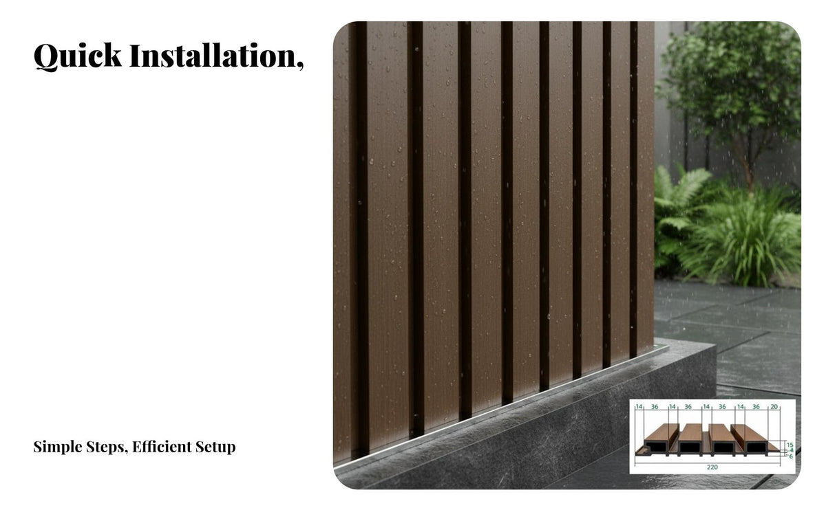 WPC Fluted Wall Panel Waterproof WPC Wall Panel Weather Resistant Wood Composite Siding for Homeowners, Designers, Courtyard, Garden, Fencing