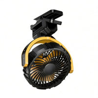 900-Degree Adjustable Rechargeable Clamp-on Fan 3-Speed Clamp-on Car Fan Pivoting Head Cooling Gadget Cordless