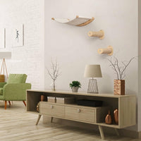 Wall Mounted Cat Furniture Set with Wooden Shelves and Climbing Ladder, Large Cat Bed Hammock for Indoor Cats, Elevated Vertical Play Space