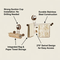 Dish Cloth Holder with Suction Cup for Sink Area, Rotating Stainless Steel Rag for Small Kitchen Organization