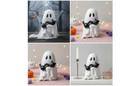 Spooky Ghost Figurine with Black Cat Tabletop Ghost and Black Cat Figurine Cute Halloween Ornament Seasonal for Goth Decor Lovers