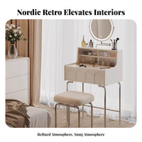 Modern Minimalist Design Cushioned Metal Frame Stool Retro Design Vanity Seat Compact Size Household Furniture Sturdy for Makeup Enthusiasts, Homeowners, Dressing Room, Walk-in Closet, Entryway, Bathroom