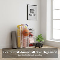 Space Saving Fitness Mat Storage Rack Multi-Purpose Fitness Mat Rack Large Capacity Home Gym Storage Basket Portable for Garage, Corner