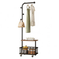 Double Layer Coat Stand Rolling Storage Basket Space Saving for Entryway