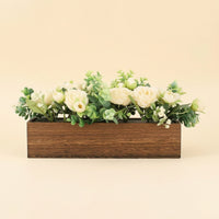 Faux Peony Centerpiece Decorative Fake Eucalyptus Centerpiece Realistic Flower Arrangement with Wooden Box for Dining Table