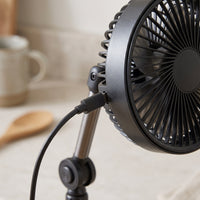 Clip-on Rechargeable Fan with Extendable Arm, Large Airflow, Ultra-Quiet for Desk, Bed, Dorm