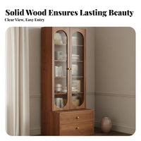 Solid Wood Core Wooden Bookcase with Glass Doors Large Capacity Bookcase with Glass Doors Multi-Functional Design Freestanding Display Cabinet Long-Lasting and Sturdy for Book Lovers, Collectors, Interior Decorators, Study, Home Office, Bedroom